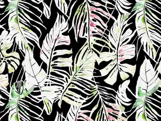 植物の緑の生地パターン水彩シームレスな背景現代抽象絵画の複製