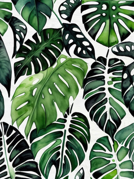 Botanical green fabric pattern watercolor seamless background modern abstract painting reproducti