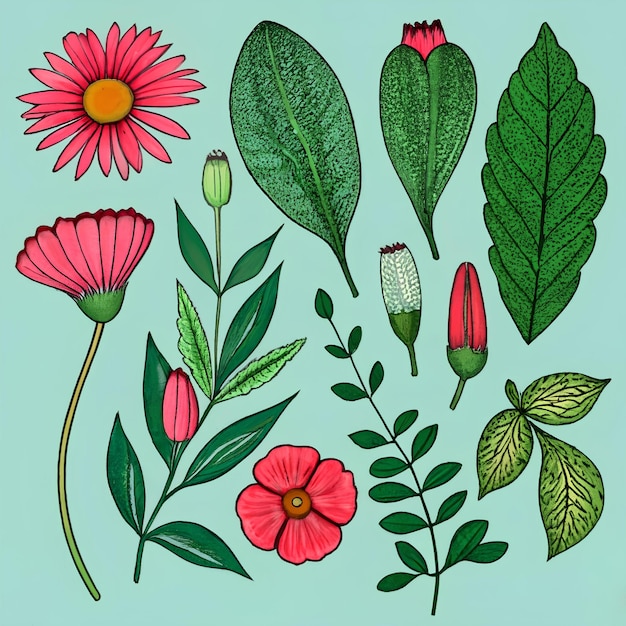 Botanical illustration in color pencil style