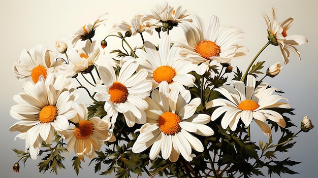 Botanical illustration of daisies white background style of PierreJoseph Redoute