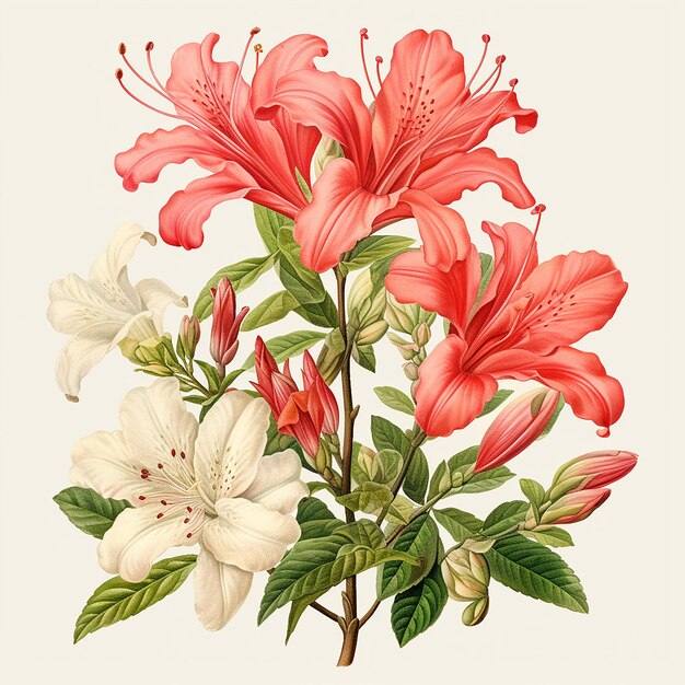 Photo botanical illustration of flowers and leaves on the bouquet