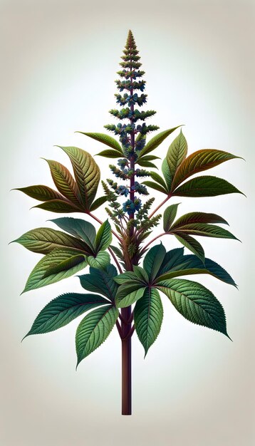 Foto illustrazione botanica di una pianta medicinale con foglie verdi e fiori