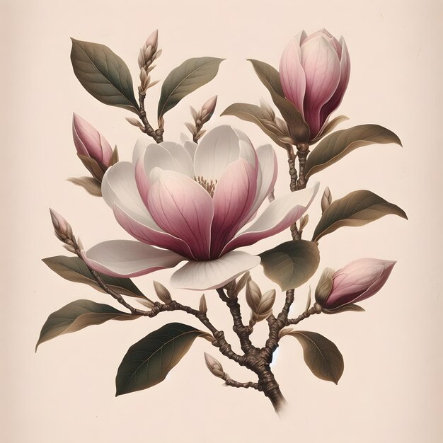Photo a botanical illustration of a pink magnolia