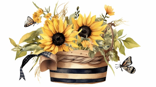 Botanical Illustration of Sunflower in Watercolor
