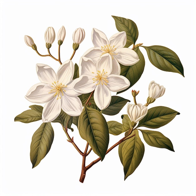 Botanical illustration types of Flowers white background style of pierre