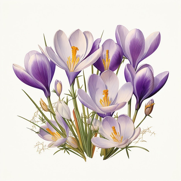Типы ботанических иллюстраций цветов на белом фоне в стиле пьера