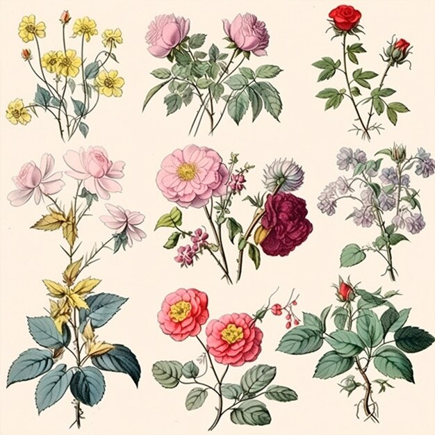 Photo botanical illustrations from the 18th century watercolor