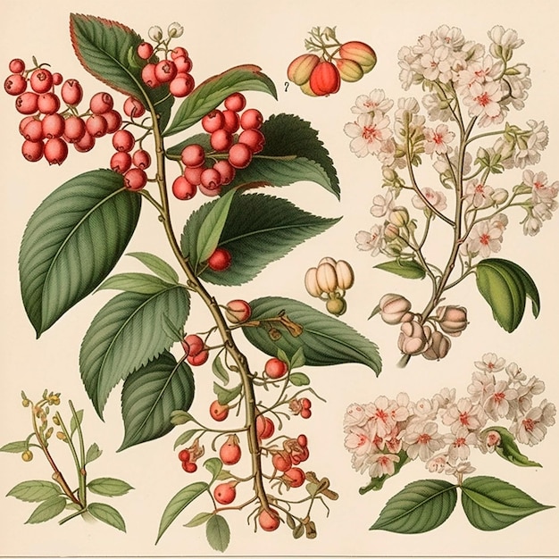 Botanical illustrations from the 18th century watercolor