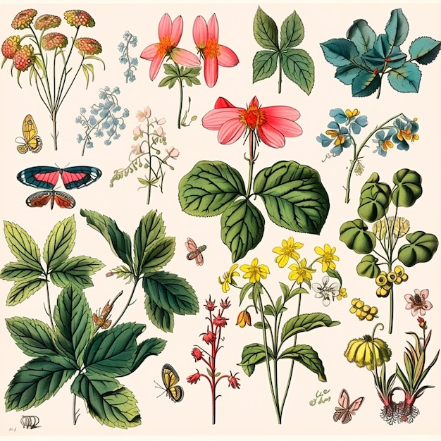 Premium AI Image | Botanical illustrations from the 18th century watercolor