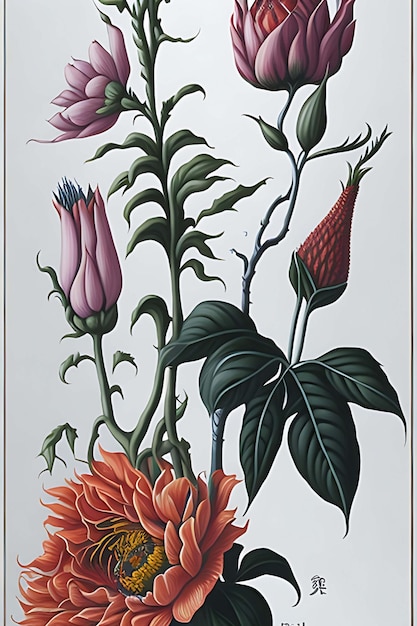 Photo botanical illustrations transformed by generative ai
