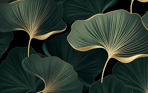 Botanical lotus leaf line art wallpaper background