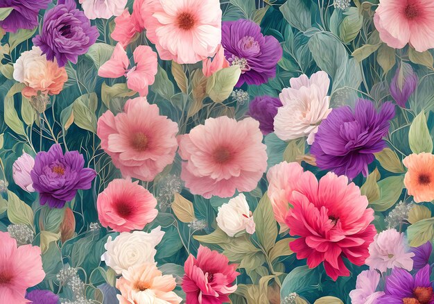 Botanical paper with watercolor flowers Pantone