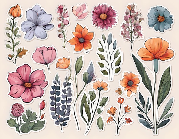 Photo botanical pattern with various of beautiful flowers