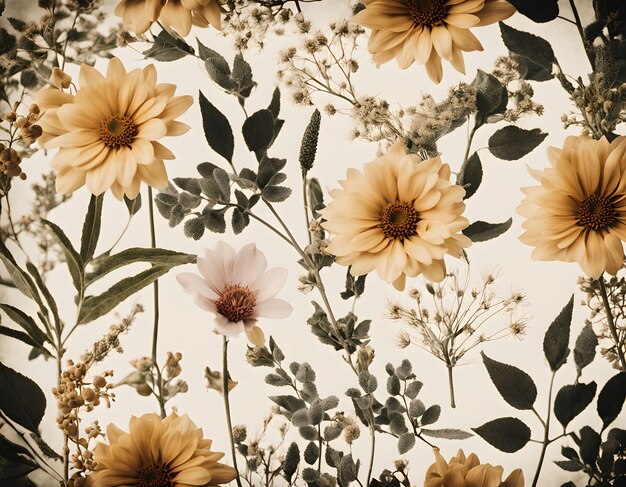 Photo botanical pattern with various of beautiful flowers