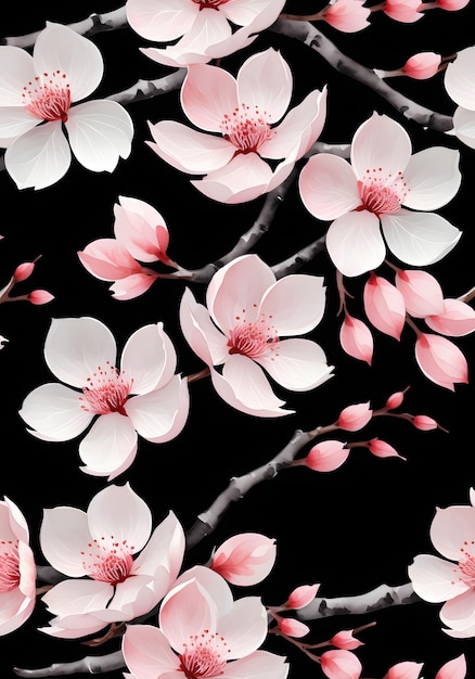 Botanical sakura branches in the style of watercolor painting