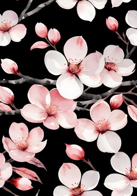 Photo botanical sakura branches in the style of watercolor painting