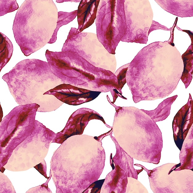 아름 다운 수채화 레몬 자연 손으로 그린 그림 질감 인쇄 섬유 카드 화장품 포장 및 차에 대 한 식물 원활한 패턴 배경