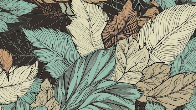 Botanical seamless pattern with vintage leaf illustration for textile design Generative AI