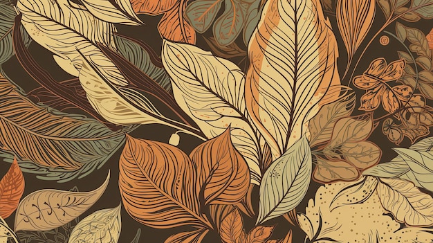 Botanical seamless pattern with vintage leaf illustration for textile design Generative AI