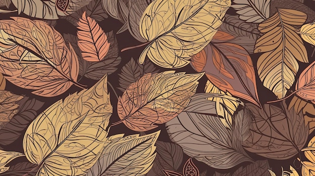 직물 디자인을 위한 빈티지 잎 삽화가 포함된 식물원 원활한 패턴 Generative AI