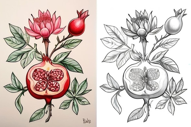 Photo botanical tattoo pot pomegranate flower design