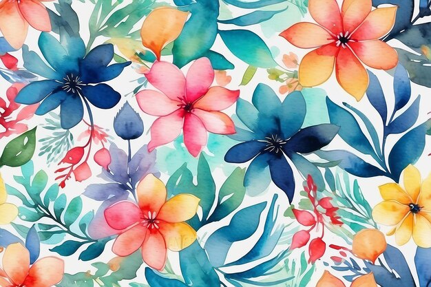 Botanical Watercolor Bliss Seamless Floral Pattern with Tie Dye Touch