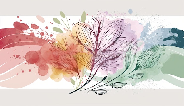 Photo botanical watercolor design with flowers and leaves