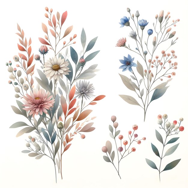 Photo botanical watercolor with the beauty of small blooms