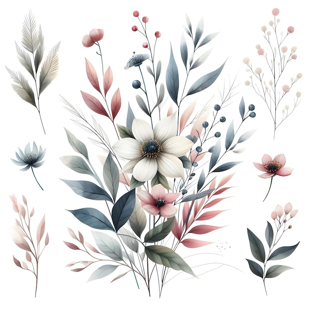 Photo botanical watercolor with the beauty of small blooms