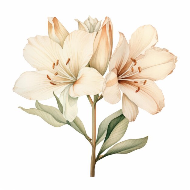 Photo botanical white lily floral vector illustration in light brown and pink