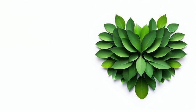 Botanisch gefluister Hart van groene bladeren op witte achtergrond Generatieve AI