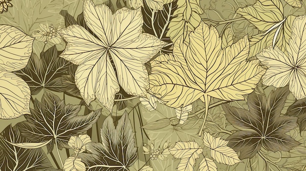 Botanisch naadloos patroon met vintage bladillustratie voor textielontwerp Generatieve AI