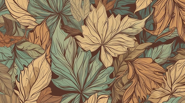 Botanisch naadloos patroon met vintage bladillustratie voor textielontwerp Generatieve AI