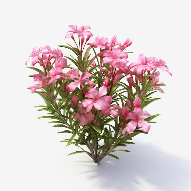 Botanische illustratie van een roze bloem met bladeren in een boeket