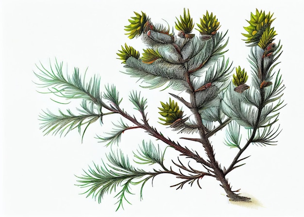 Botanische illustratie van Larix een fantasie niet-bestaande plant Abstracte generatieve AI-illustratie