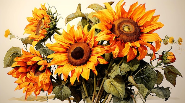 Botanische illustratie van zonnebloemen op witte achtergrond van Pierre Joseph Redoute