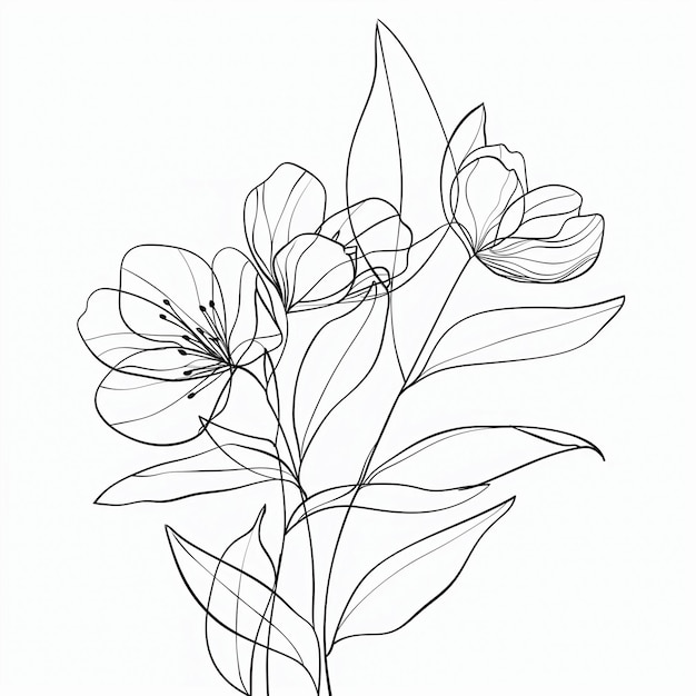 Botanische kunst Met de hand getekende continue lijntekening van een abstracte bloem