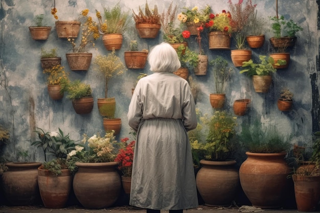 Botanist old woman home pots Generate Ai