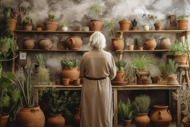 Botanist old woman pots Generate Ai