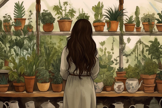 Botanist scientist woman pots Generate Ai