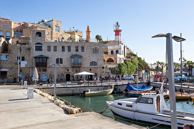 Boten in de haven van Jaffa, de oude stad in Tel Aviv, Israël