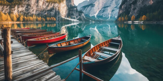 Boten op het Braies-meer