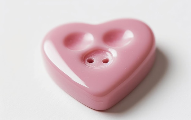Photo boton rosa en forma de corazon en blanco