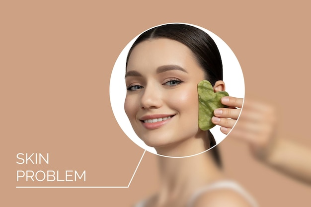 Botox huidverzorging Het meisje krijgt een gezichtsmassage met behulp van de gouache methode