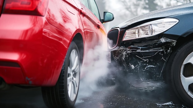 Botsing van twee auto's, schade aan een voertuig, te hard rijden op de weg, dronken rijdende crash-auto