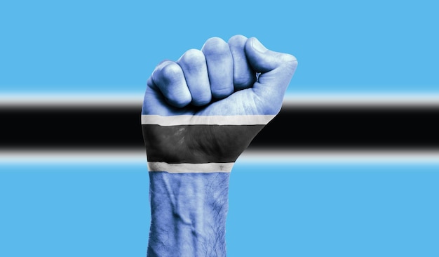 Foto bandiera del botswana dipinta su un concetto di protesta per la forza del pugno chiuso