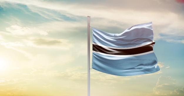 Botswana national waving flag in beautiful sky