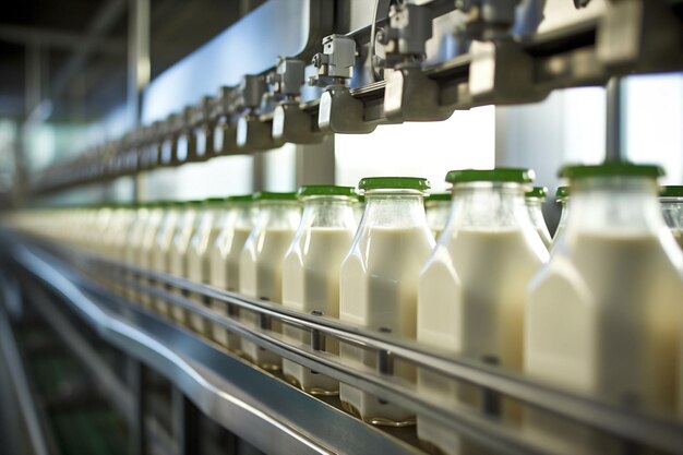 Bottel melkfabriek dranklijn productie industriële metaal melk technologie productie