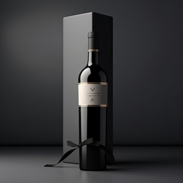 Foto bottel wijn mockup op donkere achtergrond 3d-illustratie