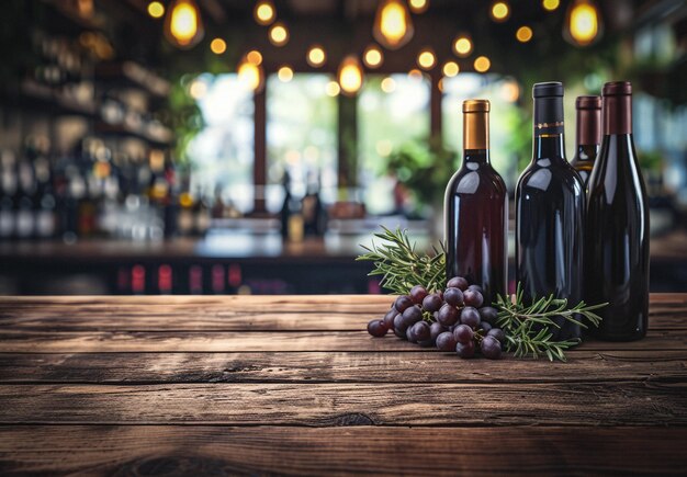 Foto bottel wijn op houten tafel achtergrond wijnwinkel